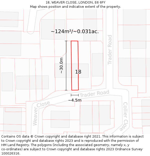 18, WEAVER CLOSE, LONDON, E6 6FY: Plot and title map