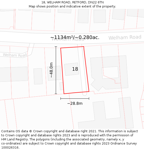 18, WELHAM ROAD, RETFORD, DN22 6TN: Plot and title map