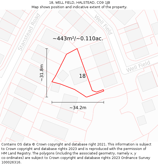 18, WELL FIELD, HALSTEAD, CO9 1JB: Plot and title map
