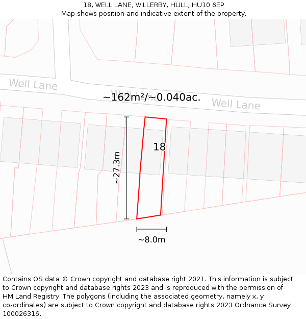 18, WELL LANE, WILLERBY, HULL, HU10 6EP: Plot and title map