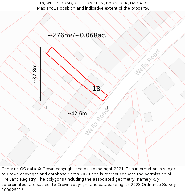 18, WELLS ROAD, CHILCOMPTON, RADSTOCK, BA3 4EX: Plot and title map