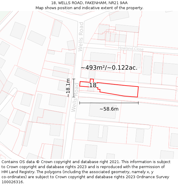 18, WELLS ROAD, FAKENHAM, NR21 9AA: Plot and title map