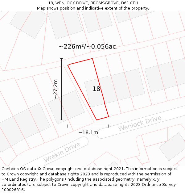 18, WENLOCK DRIVE, BROMSGROVE, B61 0TH: Plot and title map