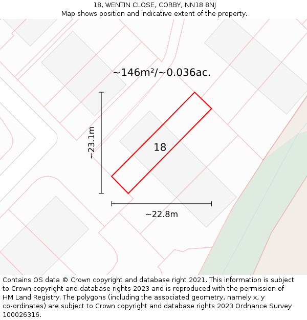 18, WENTIN CLOSE, CORBY, NN18 8NJ: Plot and title map