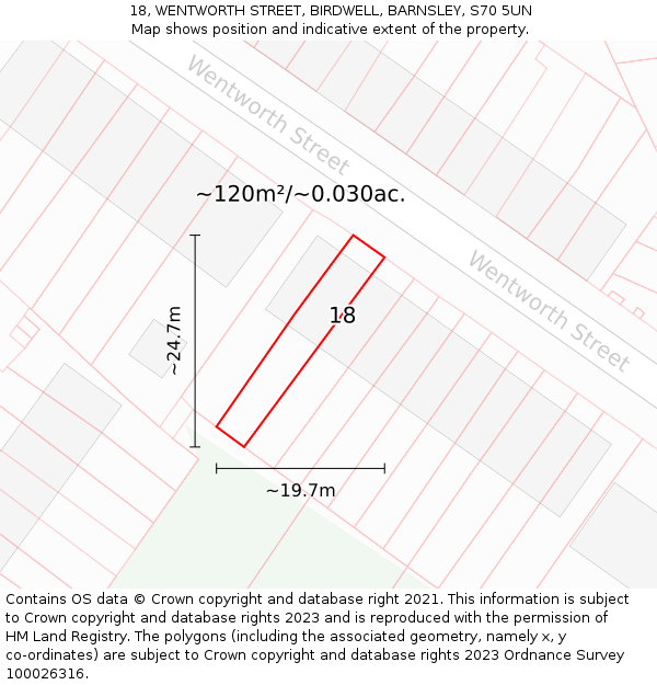 18, WENTWORTH STREET, BIRDWELL, BARNSLEY, S70 5UN: Plot and title map