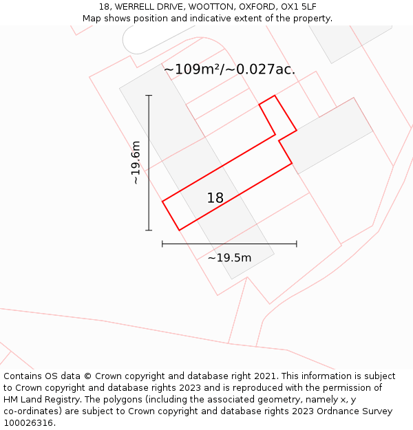 18, WERRELL DRIVE, WOOTTON, OXFORD, OX1 5LF: Plot and title map