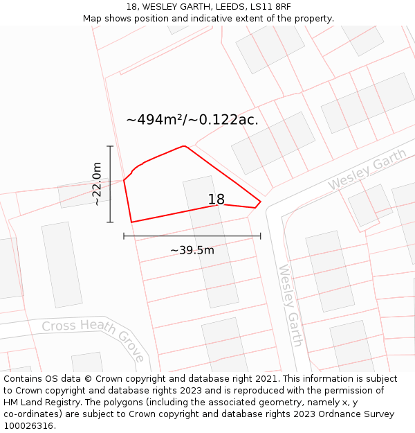 18, WESLEY GARTH, LEEDS, LS11 8RF: Plot and title map