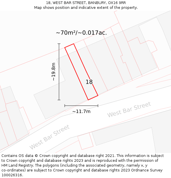 18, WEST BAR STREET, BANBURY, OX16 9RR: Plot and title map