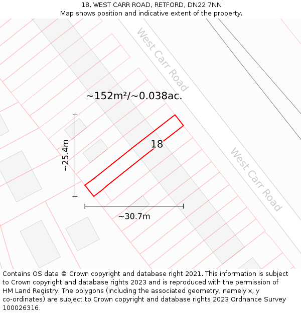 18, WEST CARR ROAD, RETFORD, DN22 7NN: Plot and title map