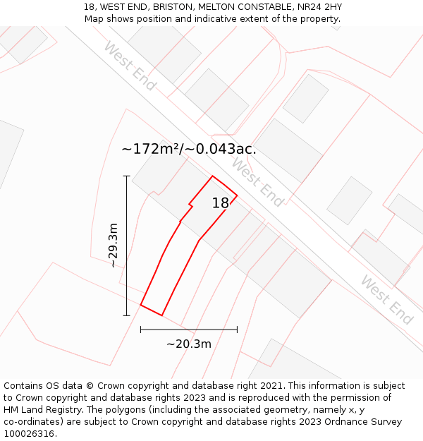 18, WEST END, BRISTON, MELTON CONSTABLE, NR24 2HY: Plot and title map