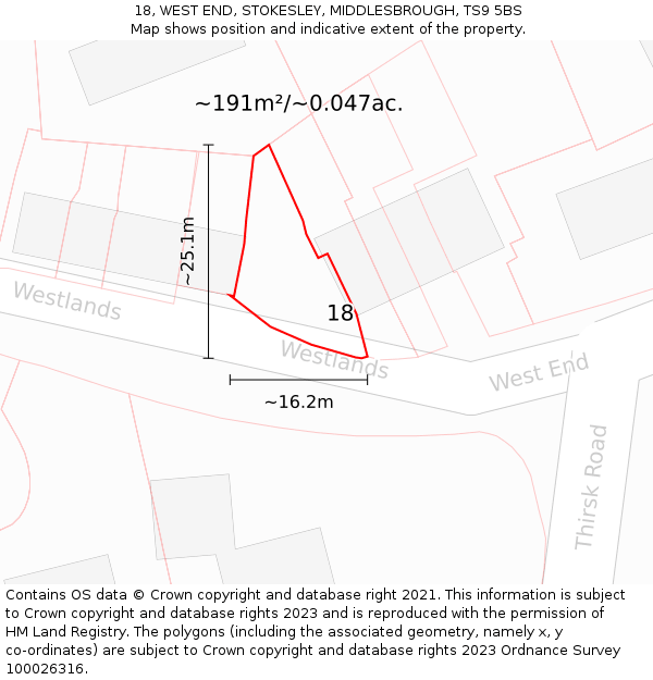 18, WEST END, STOKESLEY, MIDDLESBROUGH, TS9 5BS: Plot and title map