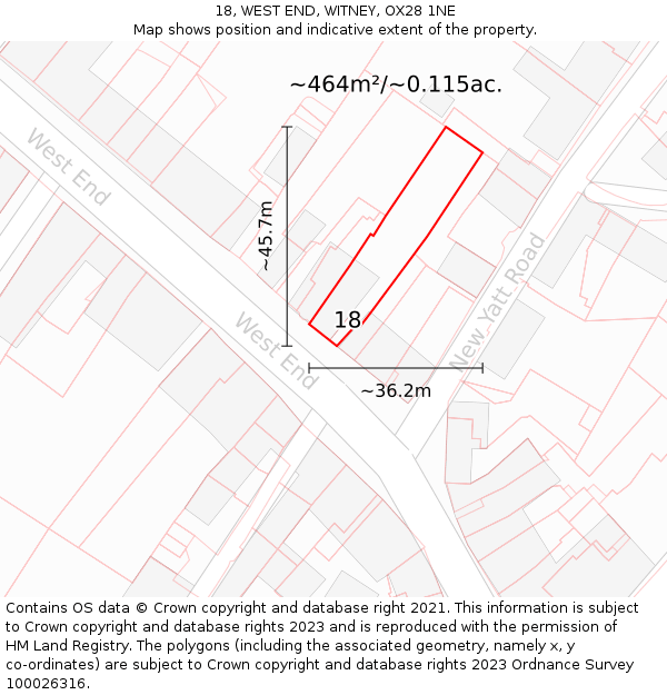 18, WEST END, WITNEY, OX28 1NE: Plot and title map