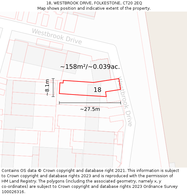 18, WESTBROOK DRIVE, FOLKESTONE, CT20 2EQ: Plot and title map