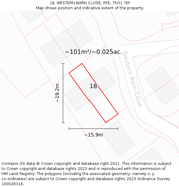 18, WESTERN BARN CLOSE, RYE, TN31 7EF: Plot and title map