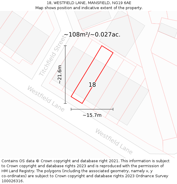 18, WESTFIELD LANE, MANSFIELD, NG19 6AE: Plot and title map