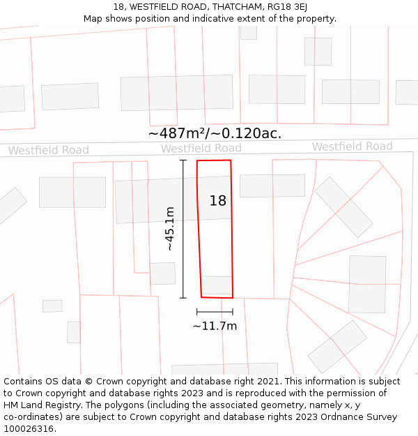 18, WESTFIELD ROAD, THATCHAM, RG18 3EJ: Plot and title map