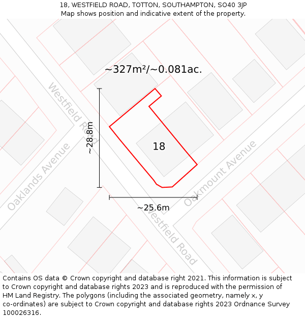 18, WESTFIELD ROAD, TOTTON, SOUTHAMPTON, SO40 3JP: Plot and title map