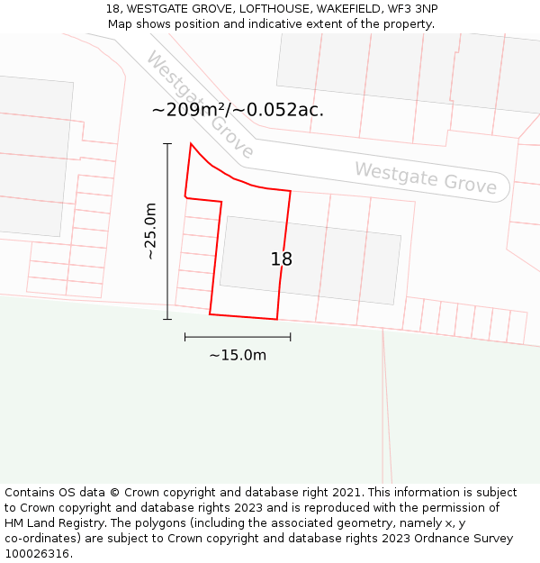 18, WESTGATE GROVE, LOFTHOUSE, WAKEFIELD, WF3 3NP: Plot and title map