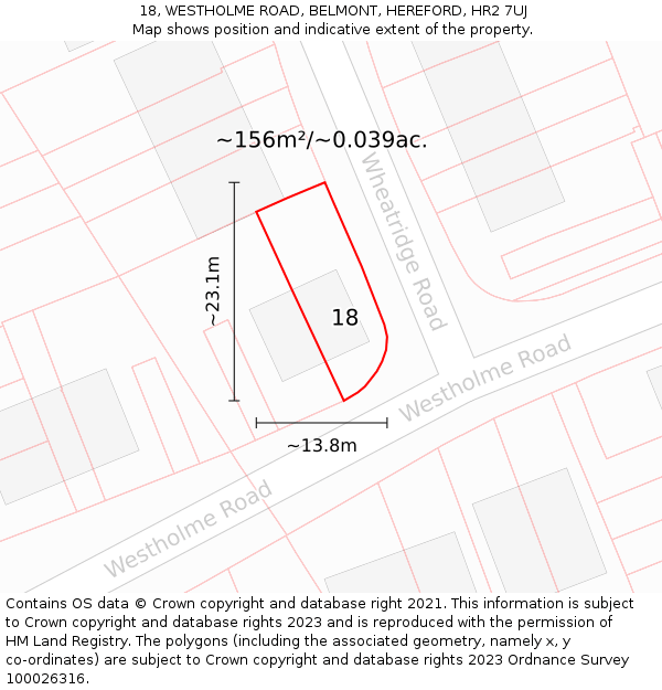 18, WESTHOLME ROAD, BELMONT, HEREFORD, HR2 7UJ: Plot and title map