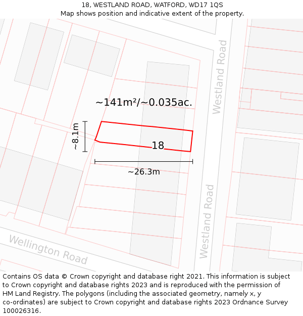18, WESTLAND ROAD, WATFORD, WD17 1QS: Plot and title map