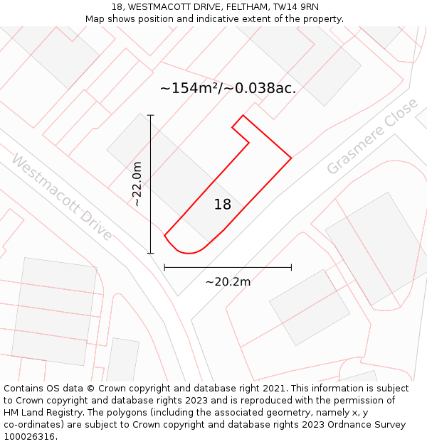18, WESTMACOTT DRIVE, FELTHAM, TW14 9RN: Plot and title map