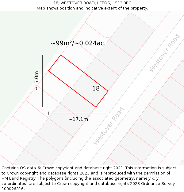 18, WESTOVER ROAD, LEEDS, LS13 3PG: Plot and title map