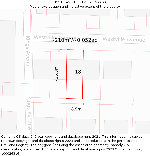 18, WESTVILLE AVENUE, ILKLEY, LS29 9AH: Plot and title map