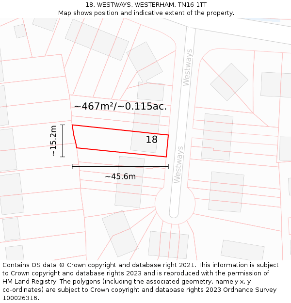 18, WESTWAYS, WESTERHAM, TN16 1TT: Plot and title map