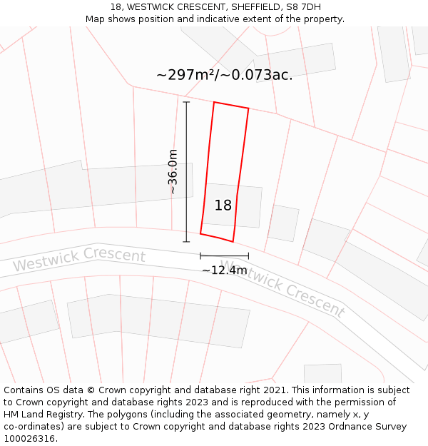 18, WESTWICK CRESCENT, SHEFFIELD, S8 7DH: Plot and title map