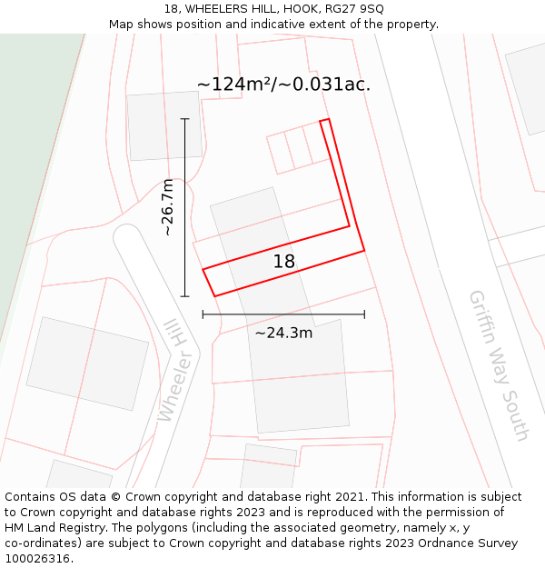 18, WHEELERS HILL, HOOK, RG27 9SQ: Plot and title map