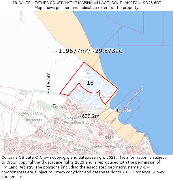 18, WHITE HEATHER COURT, HYTHE MARINA VILLAGE, SOUTHAMPTON, SO45 6DT: Plot and title map