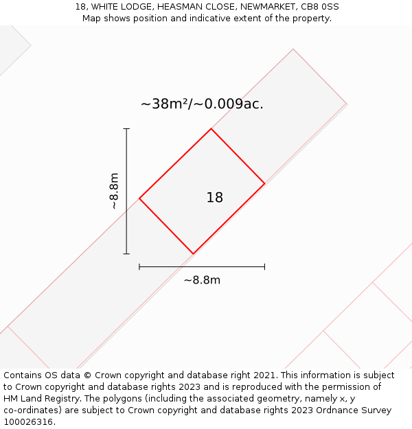 18, WHITE LODGE, HEASMAN CLOSE, NEWMARKET, CB8 0SS: Plot and title map
