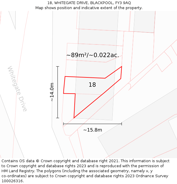 18, WHITEGATE DRIVE, BLACKPOOL, FY3 9AQ: Plot and title map