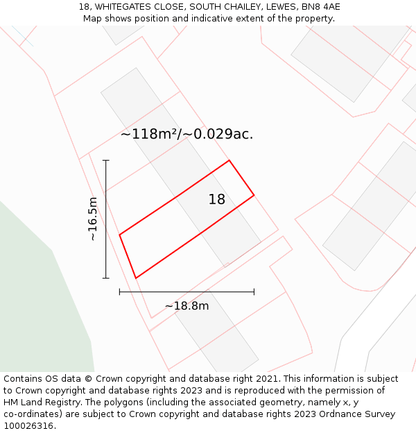 18, WHITEGATES CLOSE, SOUTH CHAILEY, LEWES, BN8 4AE: Plot and title map