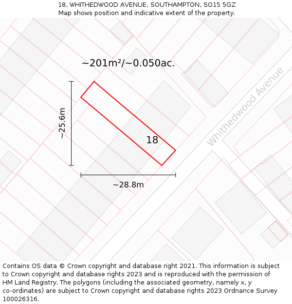 18, WHITHEDWOOD AVENUE, SOUTHAMPTON, SO15 5GZ: Plot and title map