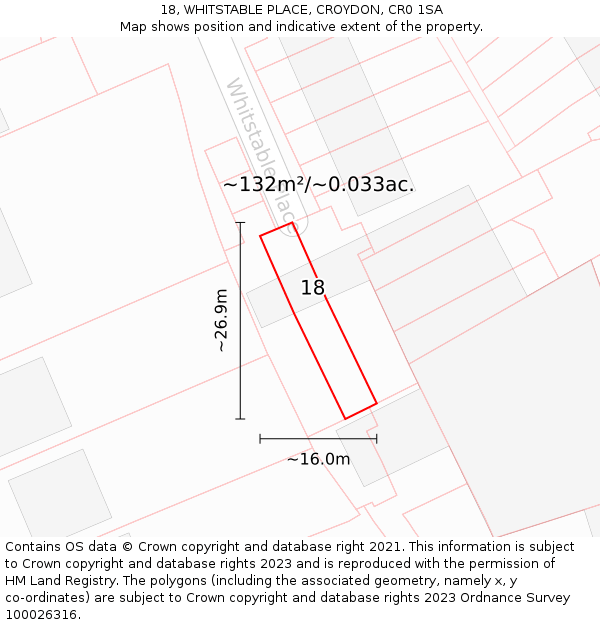 18, WHITSTABLE PLACE, CROYDON, CR0 1SA: Plot and title map