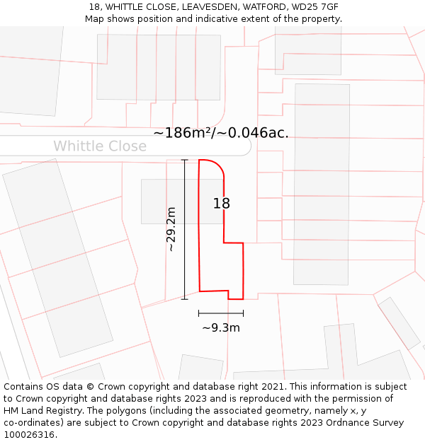 18, WHITTLE CLOSE, LEAVESDEN, WATFORD, WD25 7GF: Plot and title map