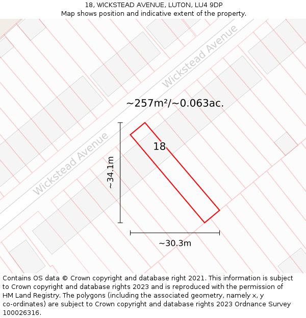 18, WICKSTEAD AVENUE, LUTON, LU4 9DP: Plot and title map