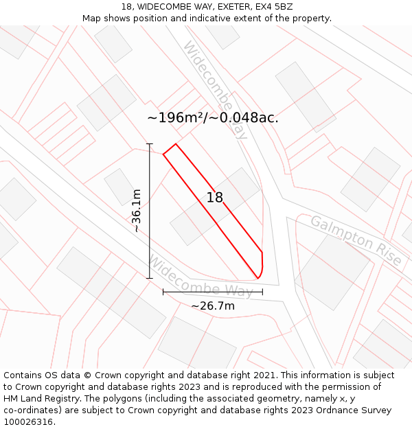 18, WIDECOMBE WAY, EXETER, EX4 5BZ: Plot and title map