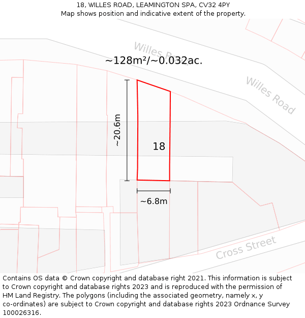18, WILLES ROAD, LEAMINGTON SPA, CV32 4PY: Plot and title map