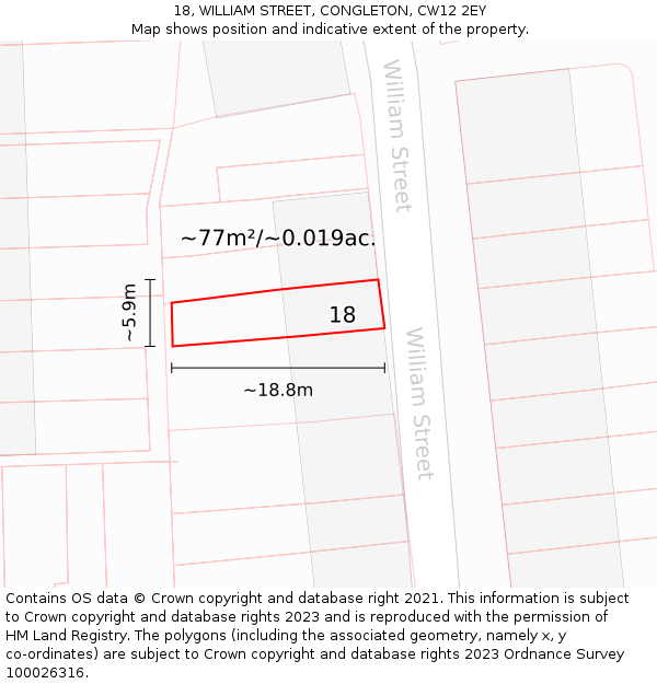 18, WILLIAM STREET, CONGLETON, CW12 2EY: Plot and title map