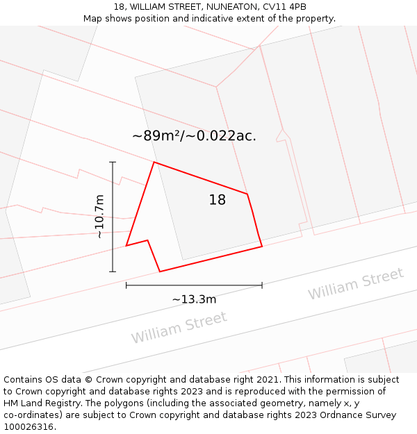 18, WILLIAM STREET, NUNEATON, CV11 4PB: Plot and title map