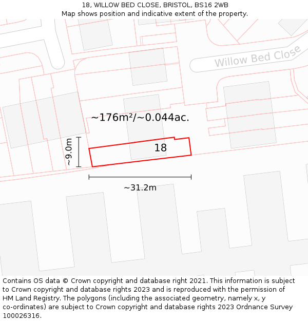 18, WILLOW BED CLOSE, BRISTOL, BS16 2WB: Plot and title map