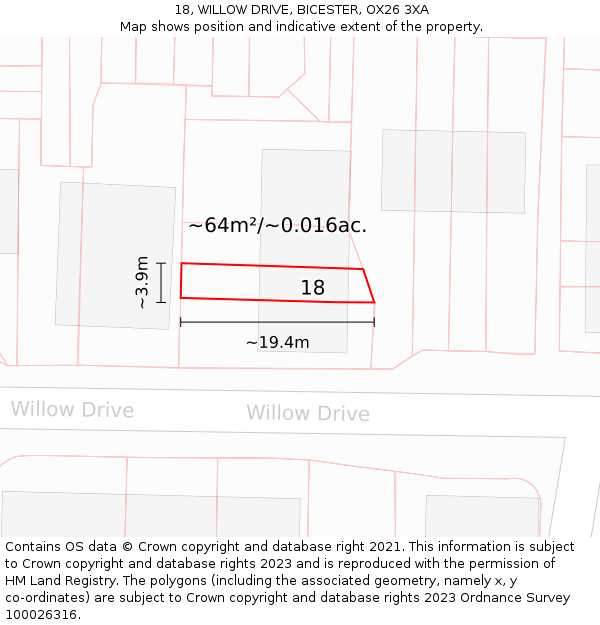 18, WILLOW DRIVE, BICESTER, OX26 3XA: Plot and title map