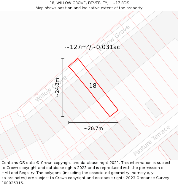 18, WILLOW GROVE, BEVERLEY, HU17 8DS: Plot and title map
