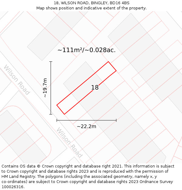 18, WILSON ROAD, BINGLEY, BD16 4BS: Plot and title map