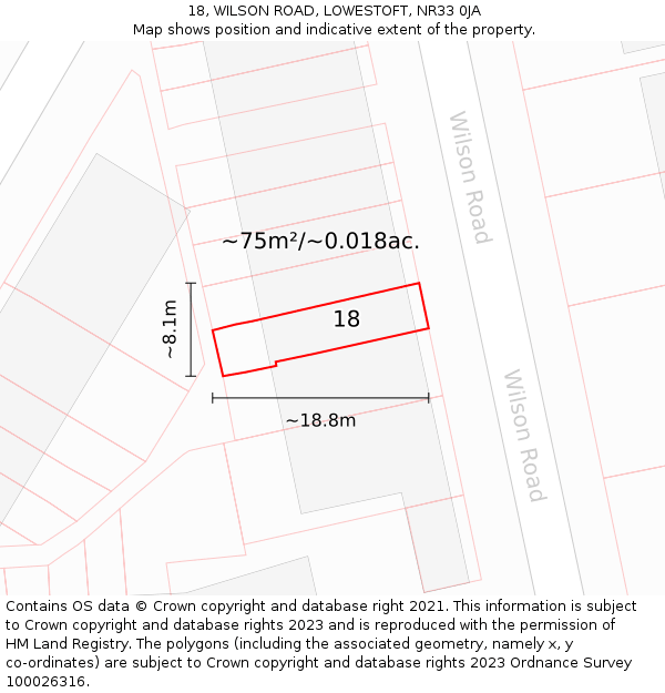 18, WILSON ROAD, LOWESTOFT, NR33 0JA: Plot and title map