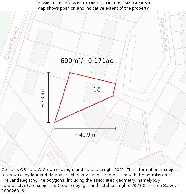 18, WINCEL ROAD, WINCHCOMBE, CHELTENHAM, GL54 5YE: Plot and title map