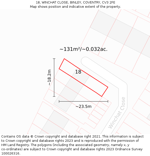 18, WINCHAT CLOSE, BINLEY, COVENTRY, CV3 2FE: Plot and title map