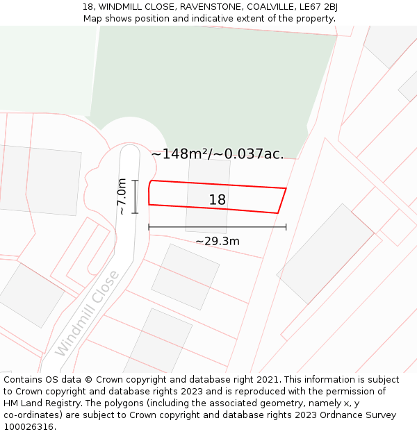 18, WINDMILL CLOSE, RAVENSTONE, COALVILLE, LE67 2BJ: Plot and title map